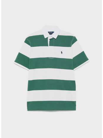 POLO A RIGHE CON PATCH LOGO, ANTIQUE GREEN/OXFORD WHITE, small
