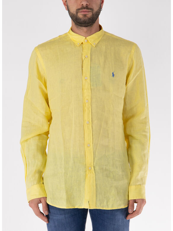 CAMICIA IN LINO CON LOGO RICAMATO, RESORT GOLD, medium