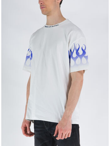 T-SHIRT WITH BLUE FLAMES, OFF WHITE, small