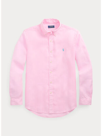 CAMICIA IN LINO CON LOGO RICAMATO, CARMEL PINK, small