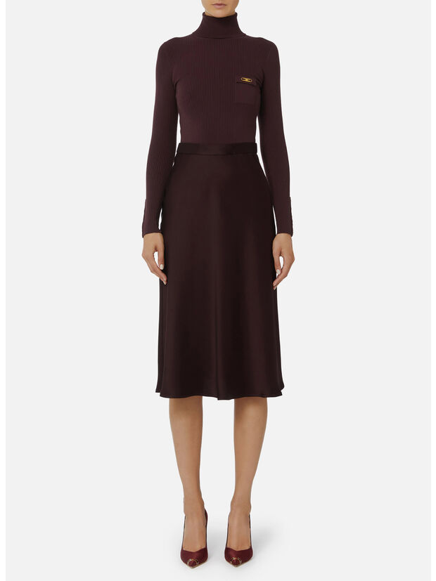 ABITO IN MAGLIA A COSTINE E RASO CON TASCHINO, EA4 MERLOT, large