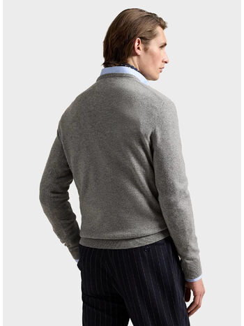 MAGLIONE GIROCOLLO IN LANA CON LOGO RICAMATO, FAWN GREY HEATHER, small