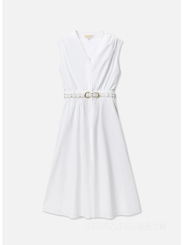 ABITO LONGUETTE CON CINTURA, 100 WHITE, large