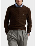 MAGLIONE GIROCOLLO IN MAGLIA TRECCIATO, CACAO BROWN HEATHER, thumb