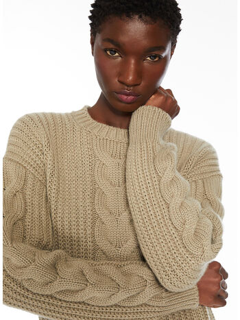 MAGLIONE ACCIAIO IN MAGLIA TRECCIATO, 005 KHAKI, small
