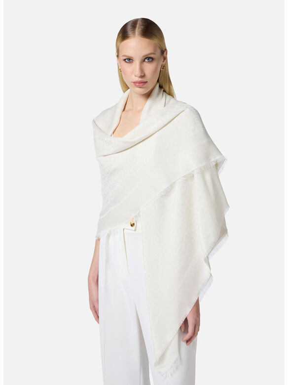 SCIARPA PASHMINA GRANDE IN LUREX JACQUARD, 360 AVORIO, medium