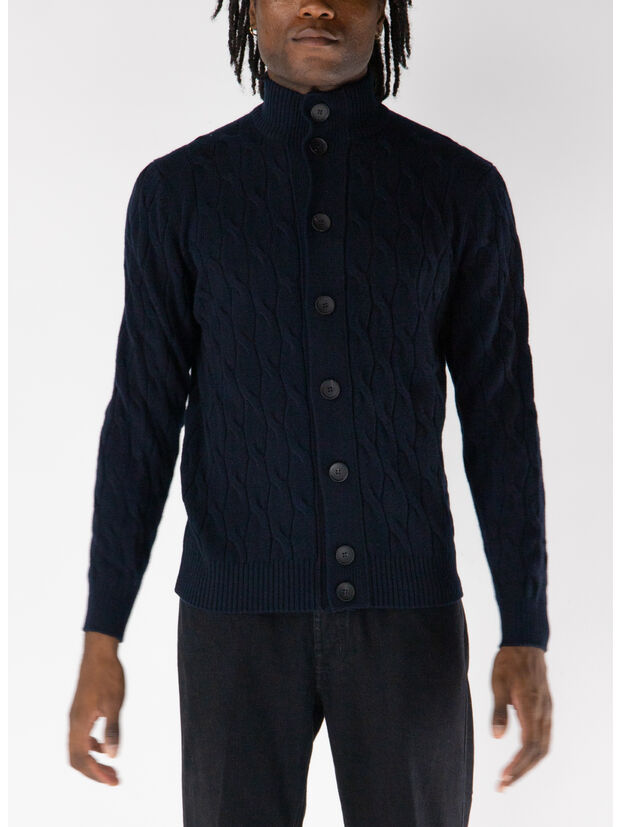 CARDIGAN IN TRECCIA CON COLLO ALTO, 891 OLTREMARE, large