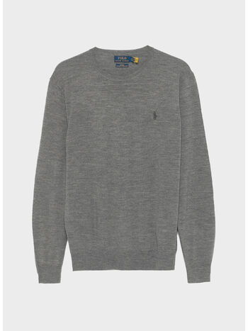 MAGLIONE GIROCOLLO CON LOGO, FAWN GREY HEATHER, small