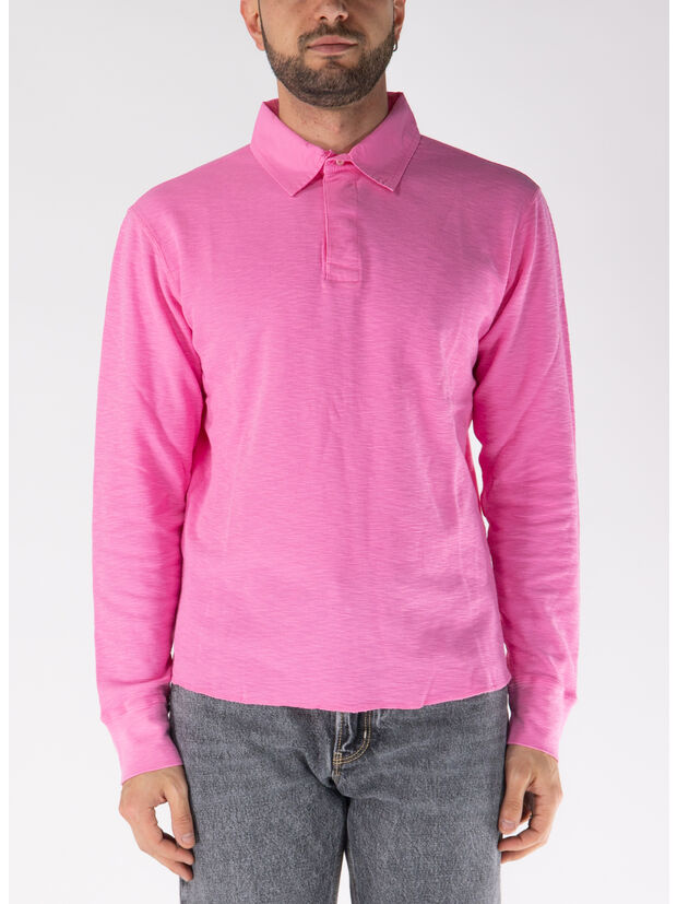 POLO LONGSEEVE RUGBY WAFFLE TEE, 690 PINK, large