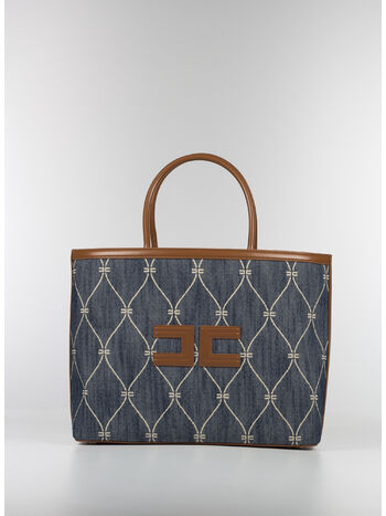 BORSA SHOPPER MOTIVO LOSANGA IN DENIM, AP1DENIMCUOIO, small