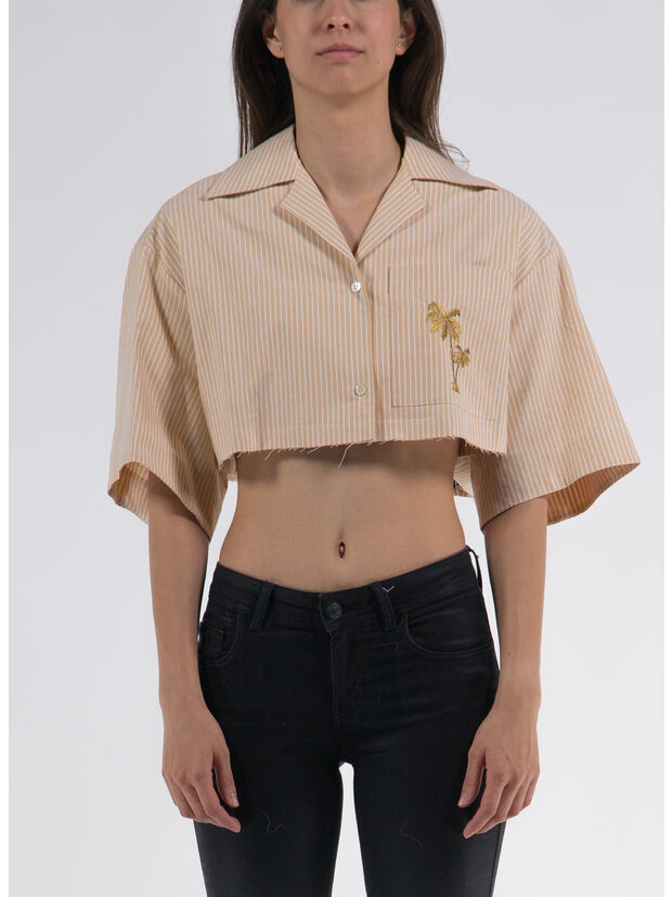 CAMICIA CROPPED BOWLING SHIRT S/S, 1876 YELLOW GOLD, large