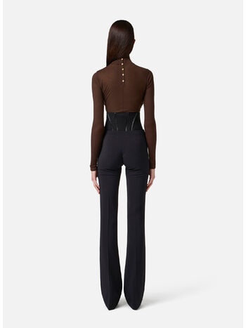 PANTALONE IN CRÊPE LEGGERO CON GANCI GIOIELLO, 110 NERO, small