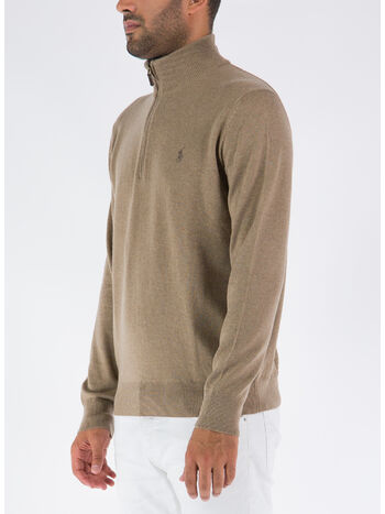 PULLOVER CON COLLO ALTO E MEZZA ZIP, HONEY BROWN HEATHER, small