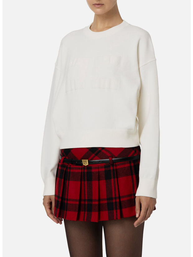 FELPA CROPPED LOGO RICAMATO, 360 AVORIO, large
