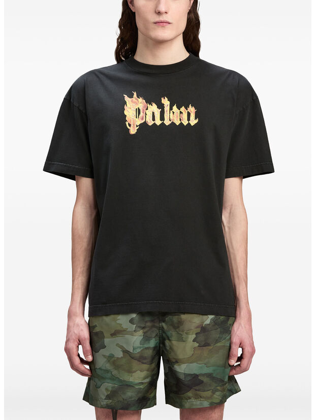 T-SHIRT BURNING LOGO, 1076 BLACK/GOLD, large