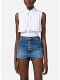 CAMICIA CROPPED CON MANTELLINA, 100 BIANCO, thumb