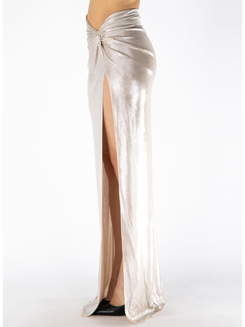 GONNA MIDI A RASO CON SPACCO LATERALE, M401 METALLICO ROSA, small