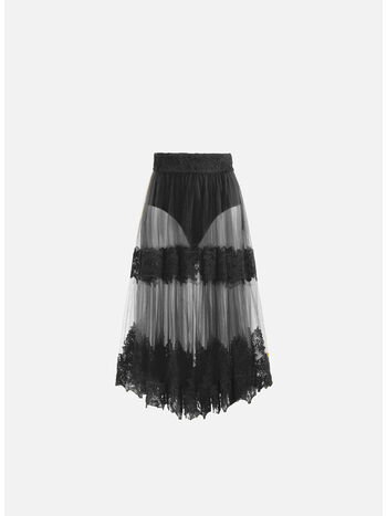 GONNA IN TESSUTO DI TULLE CON DECORAZIONI IN PIZZO, 110 NERO, small