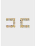 ORECCHINI CON MAXI LOGO IN STRASS, 610 ORO, thumb