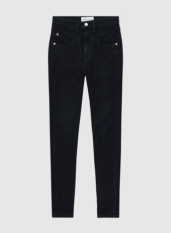 JEANS SUPER SKINNY STRETTI ALLA CAVIGLIA A VITA ALTA, 1BYAB045WASHEDBLACKY, small