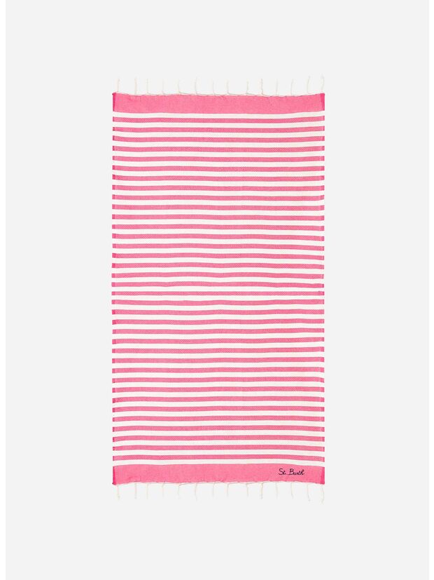 TELO MARE IN COTONE FOUTA CON STAMPA A RIGHE FUCSIA, 04434H, large