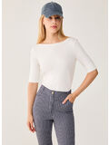 T-SHIRT CON SCOLLO A BARCHETTA, 001 AVORIO, thumb