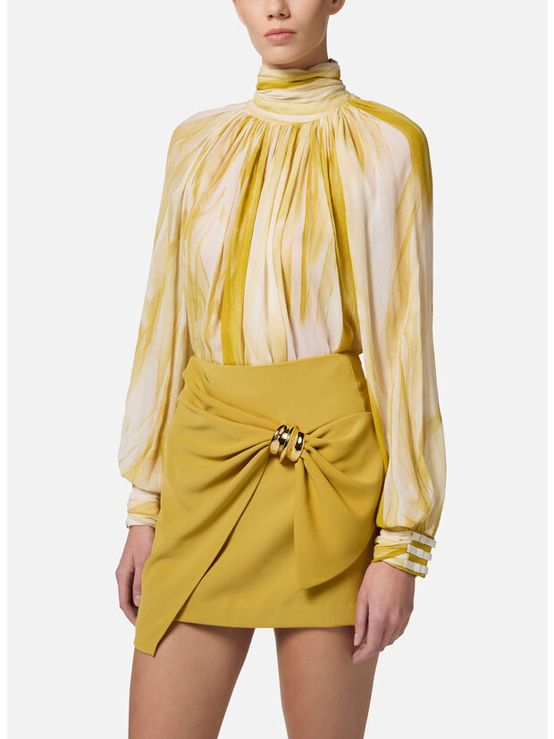 BLUSA IN CRÊPONNE CON STAMPA TULLE E FIOCCHI, DN7 BURRO/CURRY, large