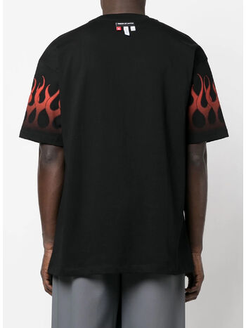 T-SHIRT WITH RED FLAMES, BLACK, small