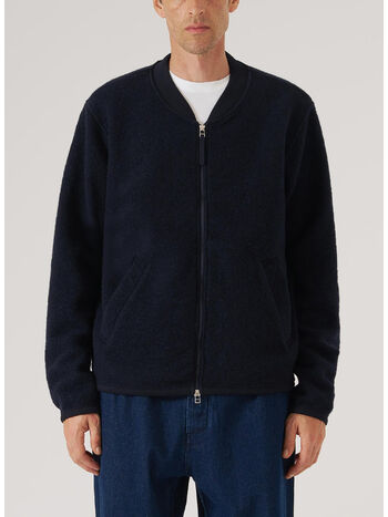GIUBBOTTO RUST WOOL FLEECE ZIP BOMBER, NAVY, small