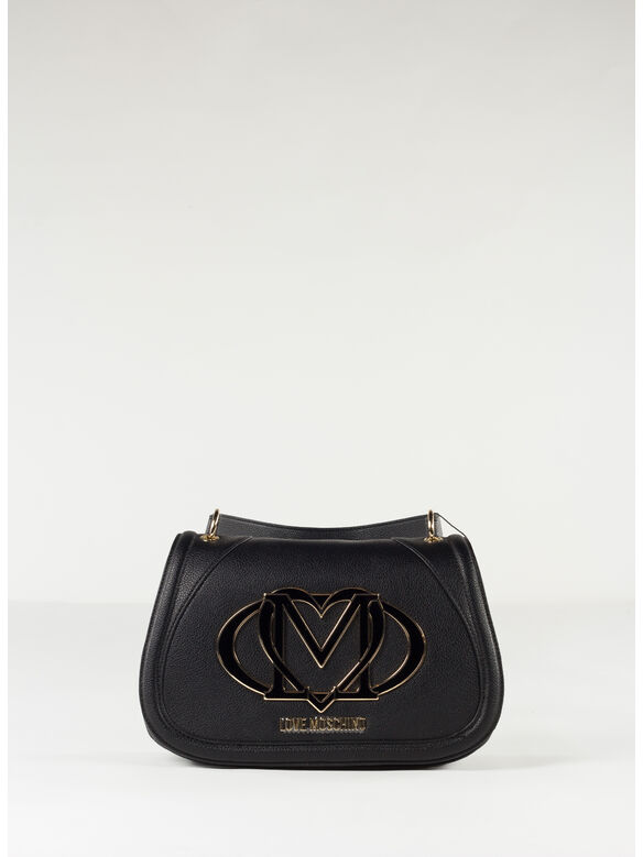 BORSA A SPALLA CON MAXI LOGO, 000 NERO, medium