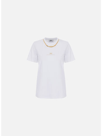 T-SHIRT IN JERSEY DI COTONE CON COLLANA, 270 GESSO, small