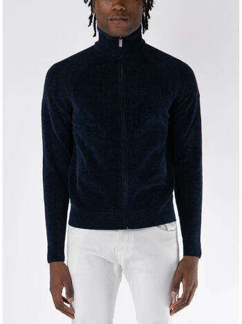 MAGLIONE FULL ZIP A COLLO ALTO, 60 BLUE BLACK, small