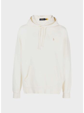 FELPA HOODIE CON LOGO RICAMATO, CLUBHOUSE CREAM, small
