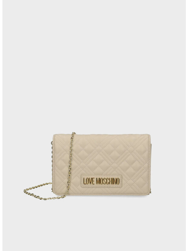 BORSA A TRACOLLA TRAPUNTATA CON LOGO, 110 AVORIO, large