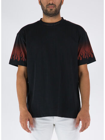 T-SHIRT WITH NEGATIVE FLAMES, BLACK RED, small