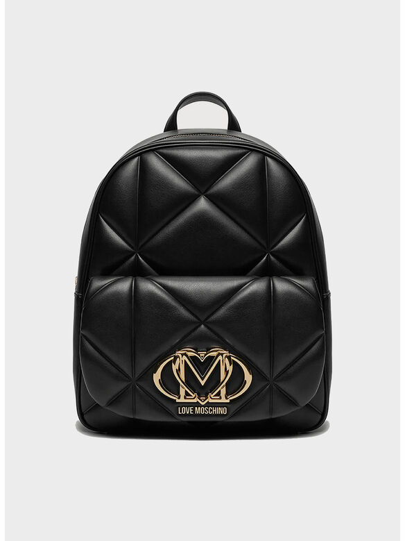 ZAINO TRAPUNTATO CON MAXI LOGO, 000 NERO, medium