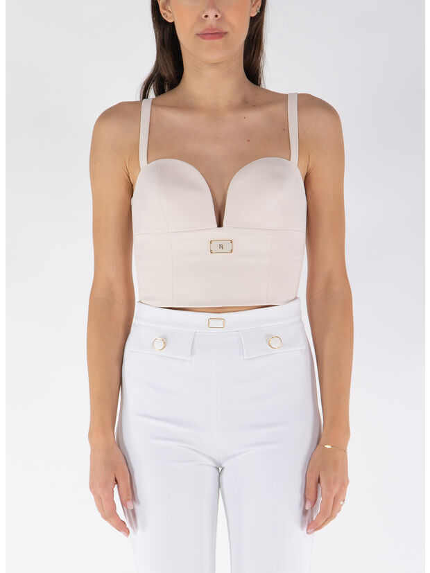 TOP BUSTIER IN CRÊPE STRETCH CON PLACCA LOGO SMALTATA, 193, large