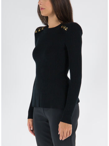 MAGLIA A MANICHE LUNGHE CON BORCHIE, 110 NERO, small