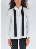 CAMICIA IN GEORGETTE CON CRAVATTINO LOGATO, 309 AVORIO/NERO, thumb