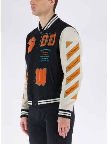 GIACCA VARSITY IN PELLE, 1020BLACKORAN, small