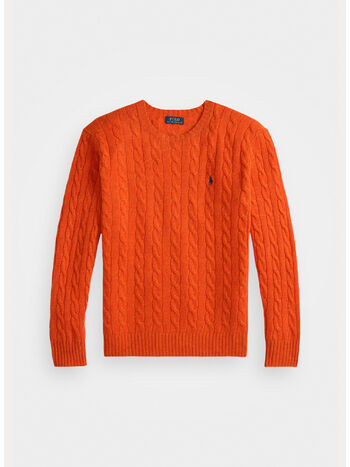 MAGLIONE GIROCOLLO IN MAGLIA TRECCIATO, DARK JAFFA ORANGE HTR, small