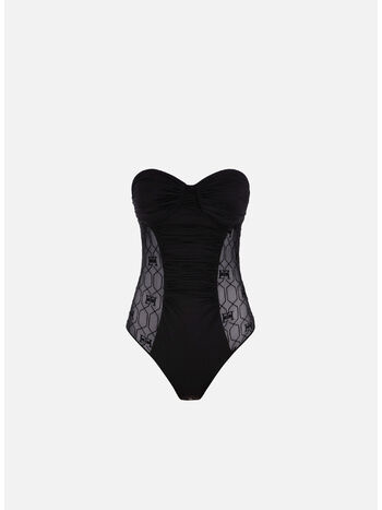 BODY BUSTIER IN LYCRA CON STAMPA FLOCK, 110 NERO, small