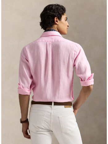CAMICIA IN LINO CON LOGO RICAMATO, CARMEL PINK, small