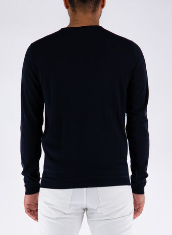 MAGLIA CON GIROCOLLO, BLU, small