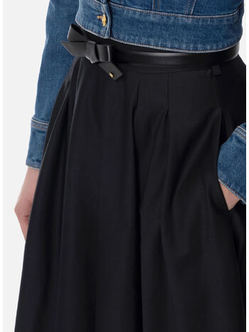 GONNA MIDI SATINATO CON CINTURA, 110 NERO, small