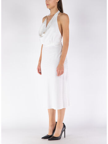 ABITO MIDI IN VISCOSA JACQUARD CON SCOLLATURA SULLA SCHIENA, 360 AVORIO, small