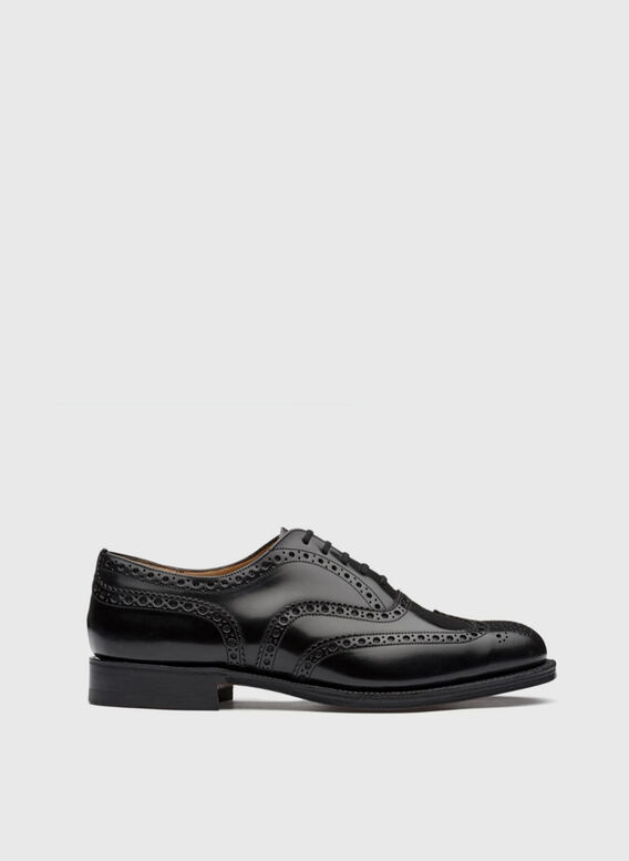 SCARPA OXFORD BROGUE IN PELLE DI VITELLO SPAZZOLATO, F0AABBLACK, medium