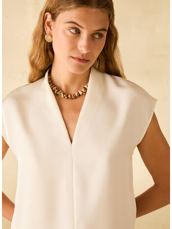 BLUSA IN DOPPIO RASO, 001 AVORIO, small