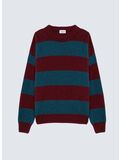 MAGLIONE GIROCOLLO A RIGHE IN LANA SHETLAND, C0517 BRICK/PEACOCK, thumb