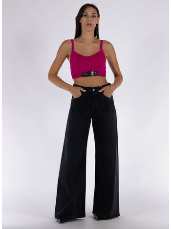 CROP TOP IN MAGLIA STRETCH BIKER BUCKLES, A0244, small